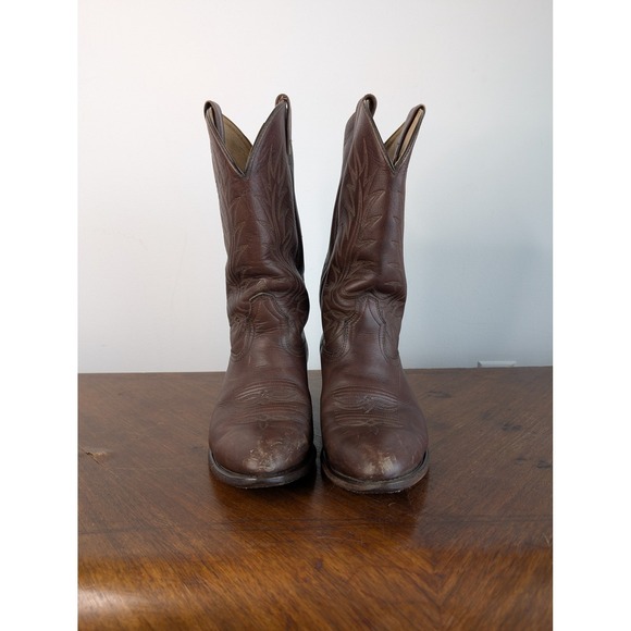 Vintage Bullrider Brown Leather Pull On Western Cowboy Boots - Picture 2 of 9